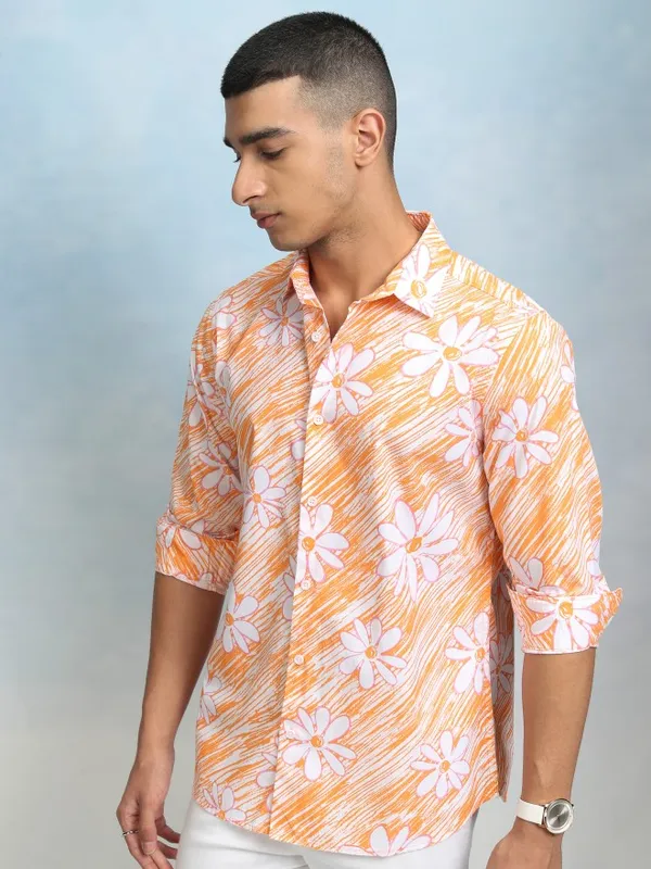 Highlader Men White Printed Regular Fit Casual Shirt