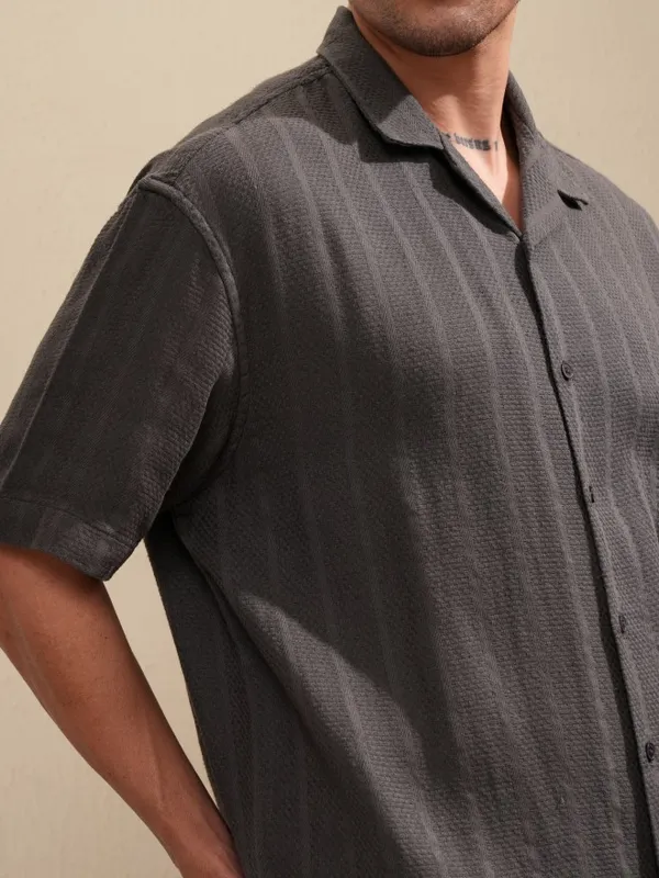 Highlander Men Grey Striped Oversized Fit Casual Shirt