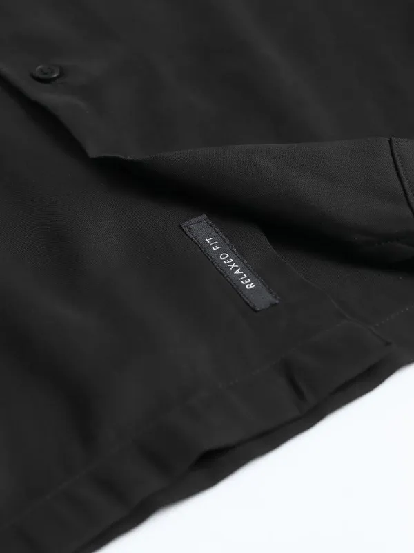 Highlander Men Black Solid Relaxed Fit Casual Shirt
