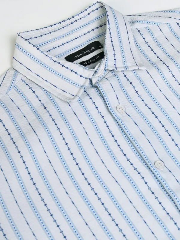 Highlander Men Off White Striped Relaxed Fit Casual Shirt