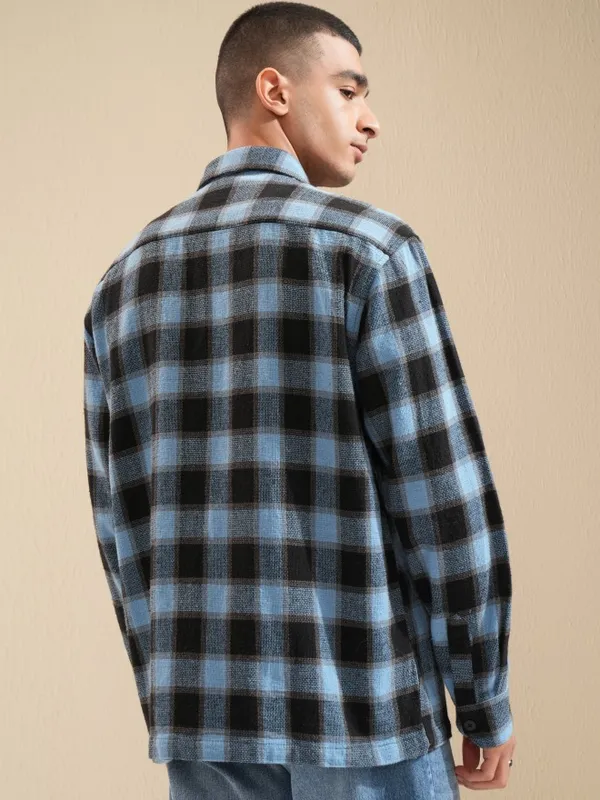 Highlander Men Blue Checked Oversized Fit Casual Shirt