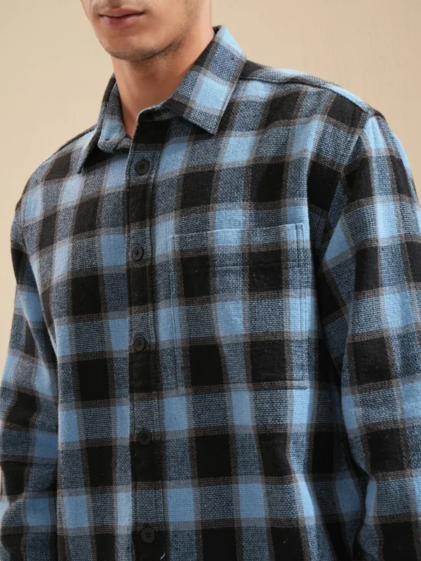 Highlander Men Blue Checked Oversized Fit Casual Shirt