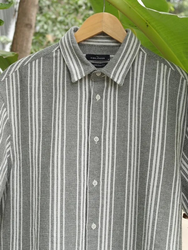 Highlander Men Olive Striped Oversized Fit Casual Shirt