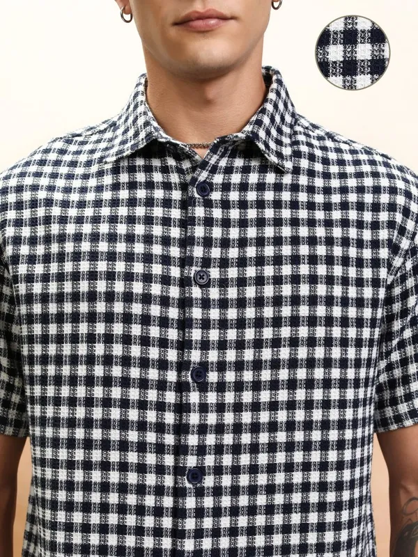 Highlander Men Navy Blue Checked Oversized Fit Casual Shirt