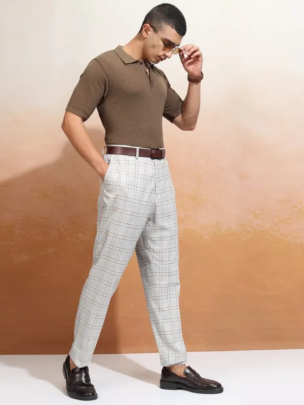 Highlander Men Brown Self Design Polo Collar T-Shirt