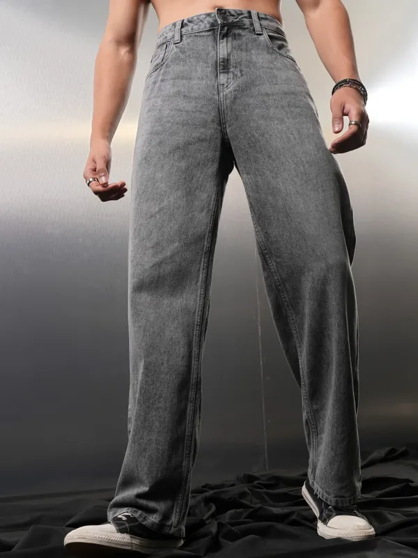 Highlander Men Grey Wide Leg Jeans