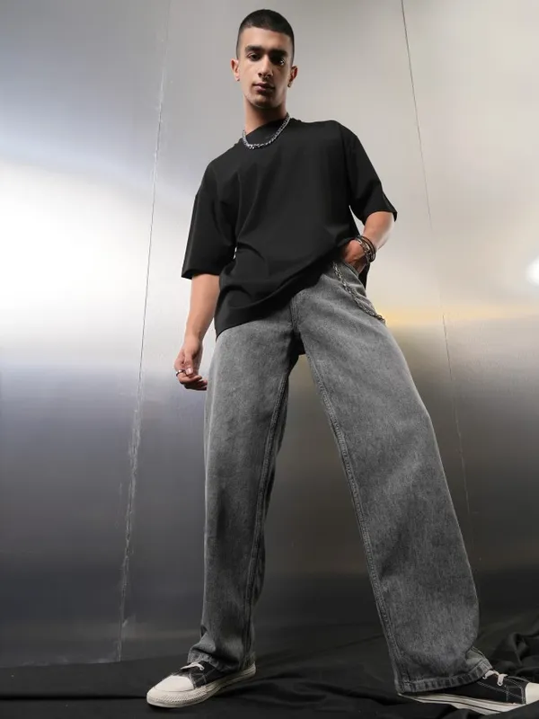 Highlander Men Grey Wide Leg Jeans