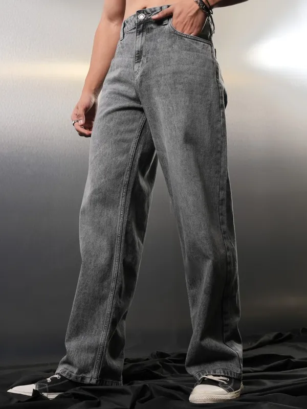 Highlander Men Grey Wide Leg Jeans