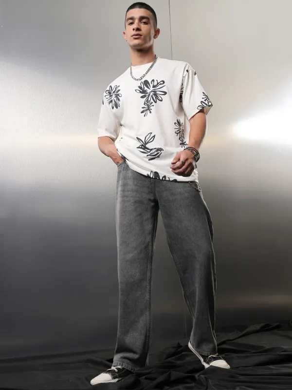 Highlander Men Grey Wide Leg Jeans