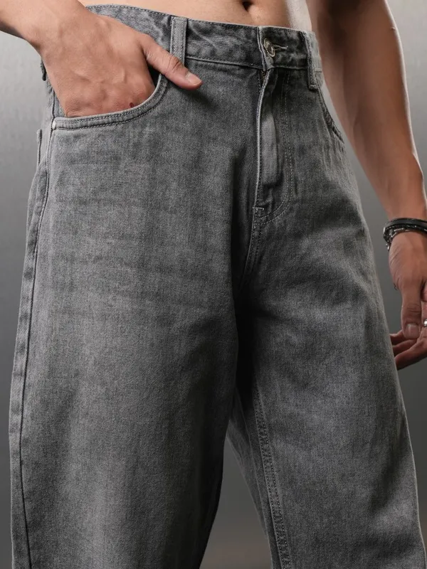 Highlander Men Grey Wide Leg Jeans