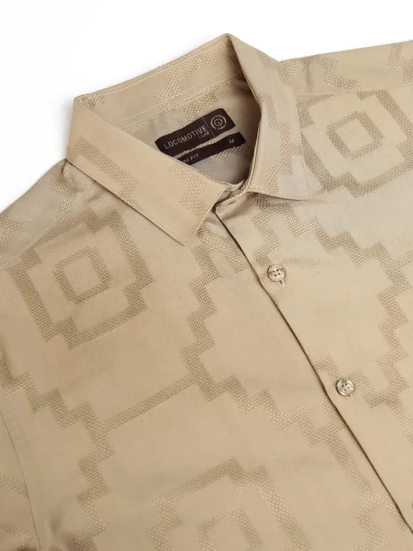 Locomotive Men Khaki Printed Slim Fit Casual Shirt
