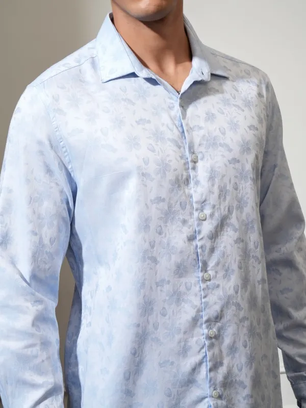Locomotive Men Blue Printed Slim Fit Casual Shirt