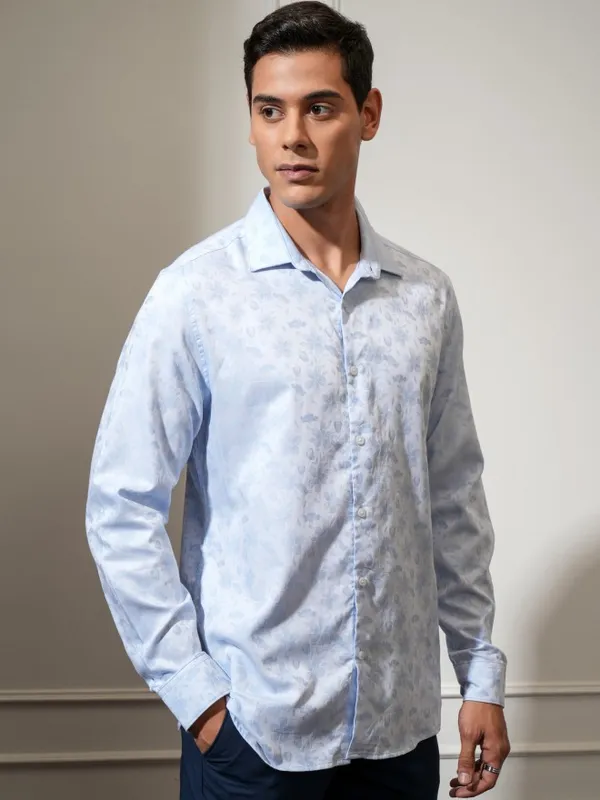 Locomotive Men Blue Printed Slim Fit Casual Shirt