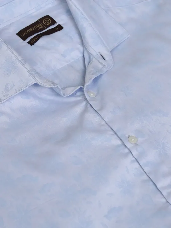 Locomotive Men Blue Printed Slim Fit Casual Shirt