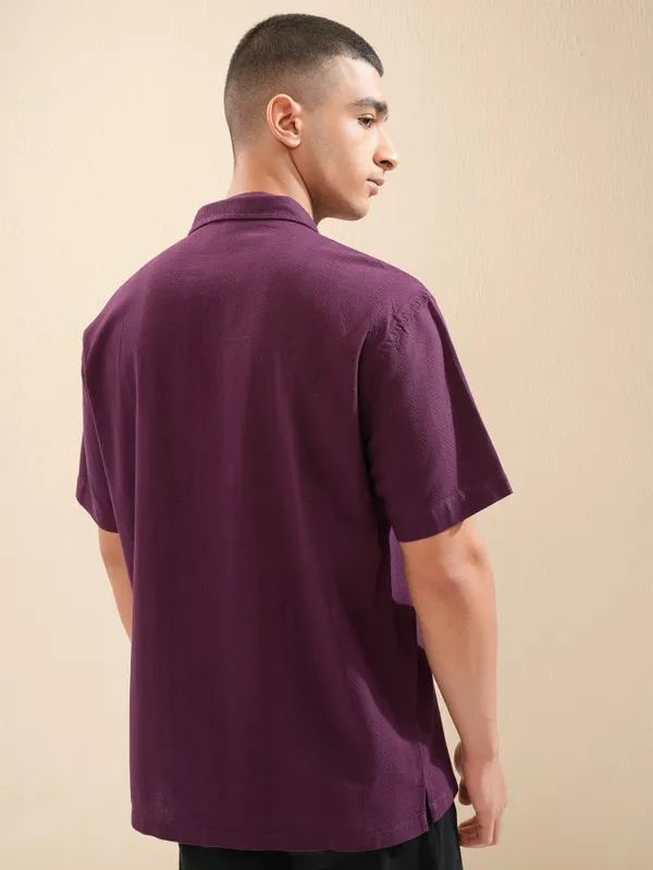 Highlander Men Purple Textured Relaxed Fit Casual Shirt