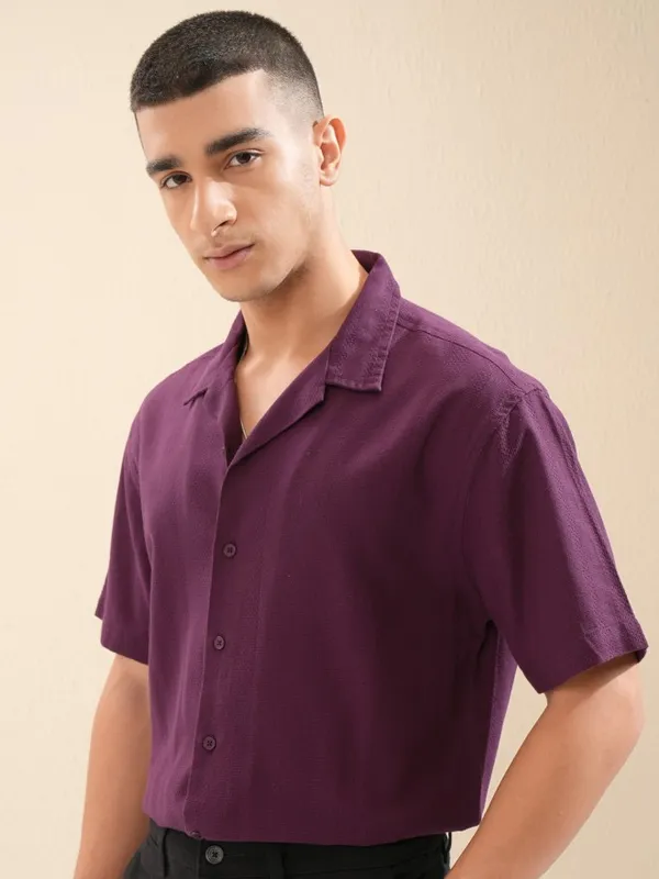 Highlander Men Purple Textured Relaxed Fit Casual Shirt