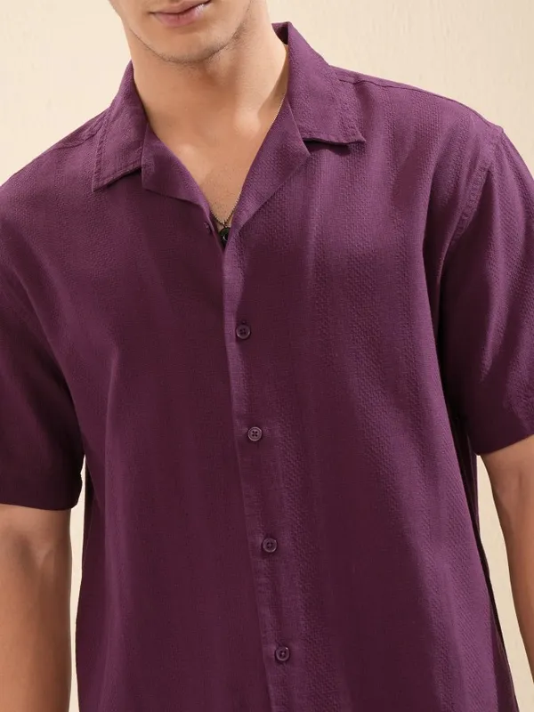 Highlander Men Purple Textured Relaxed Fit Casual Shirt