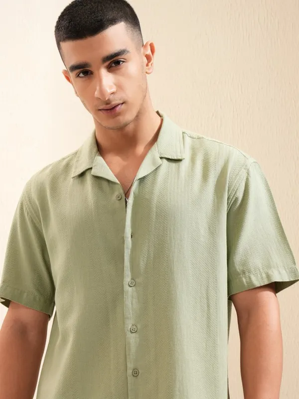 Highlander Men Sage Textured Relaxed Fit Casual Shirt