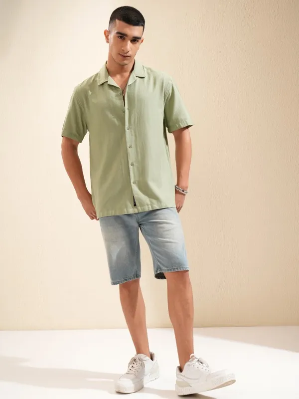 Highlander Men Sage Textured Relaxed Fit Casual Shirt