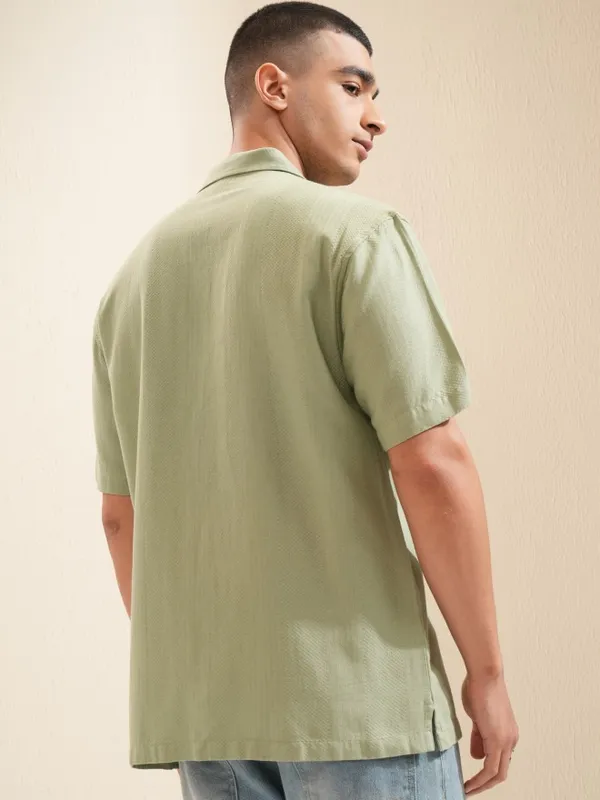 Highlander Men Sage Textured Relaxed Fit Casual Shirt