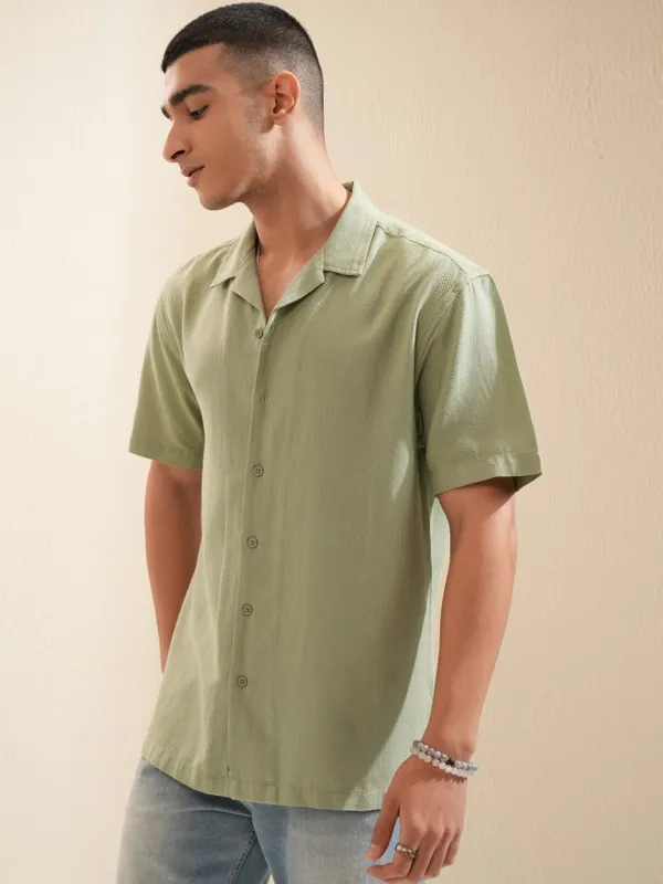 Highlander Men Sage Textured Relaxed Fit Casual Shirt