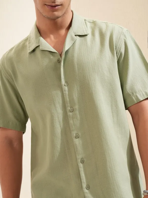 Highlander Men Sage Textured Relaxed Fit Casual Shirt