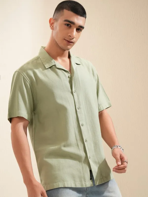 Highlander Men Sage Textured Relaxed Fit Casual Shirt