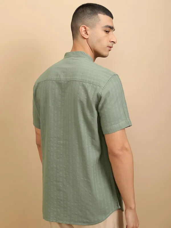 Highlander Men Sage Striped Regular Fit Casual Shirt