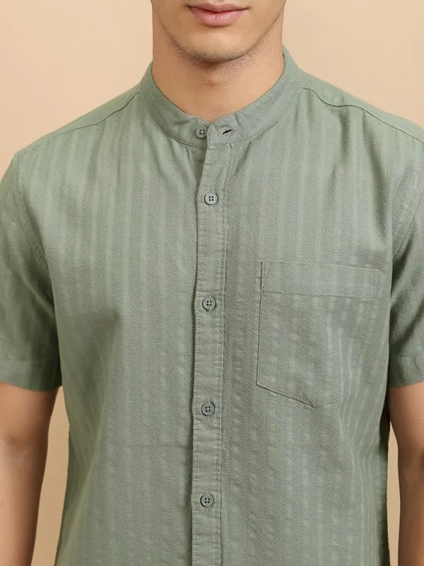 Highlander Men Sage Striped Regular Fit Casual Shirt