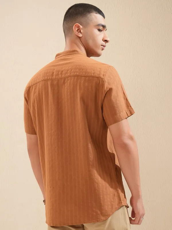 Highlander Men Brown Striped Regular Fit Casual Shirt