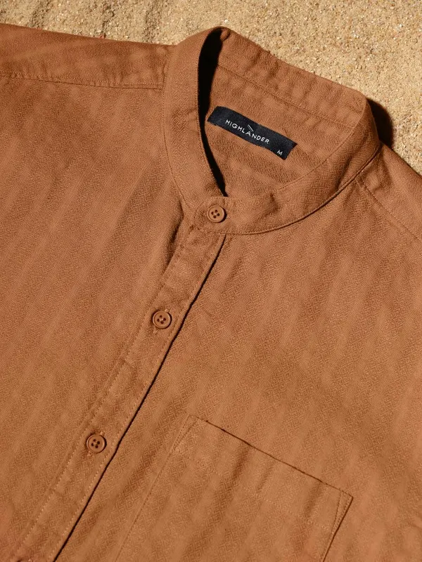 Highlander Men Brown Striped Regular Fit Casual Shirt