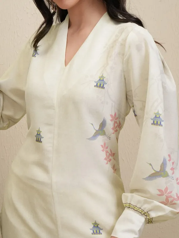 Vishudh Women Cream Printed Straight Kurta