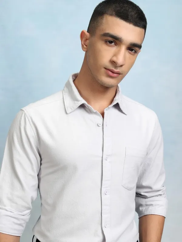 Highlader Men Grey Printed Regular Fit Casual Shirt