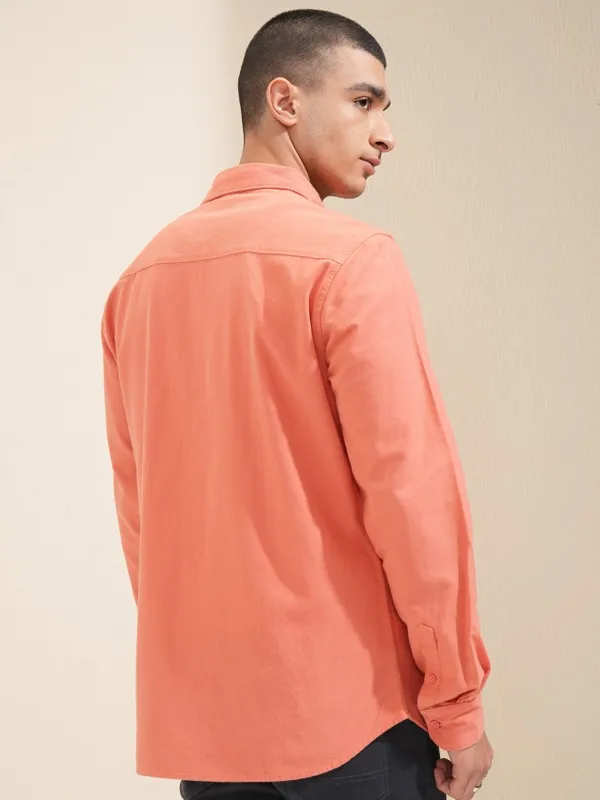 Highlander Men Orange Solid Regular Fit Casual Shirt
