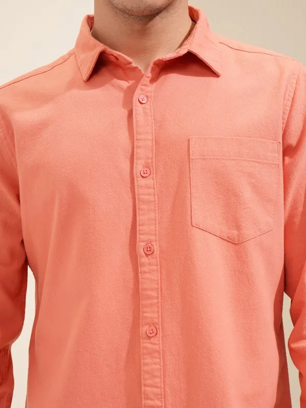 Highlander Men Orange Solid Regular Fit Casual Shirt