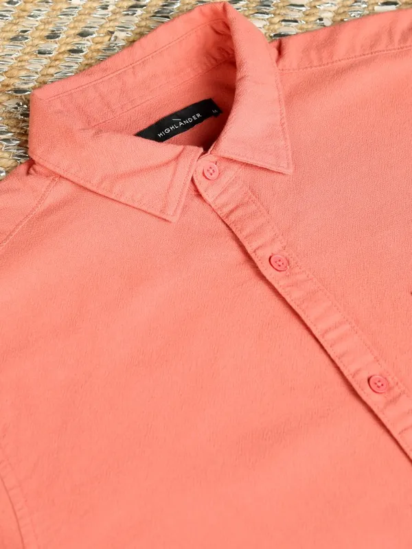 Highlander Men Orange Solid Regular Fit Casual Shirt