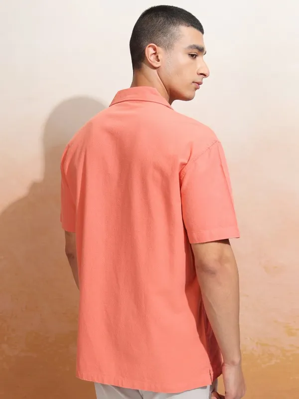 Highlander Men Orange Solid Relaxed Fit Casual Shirt