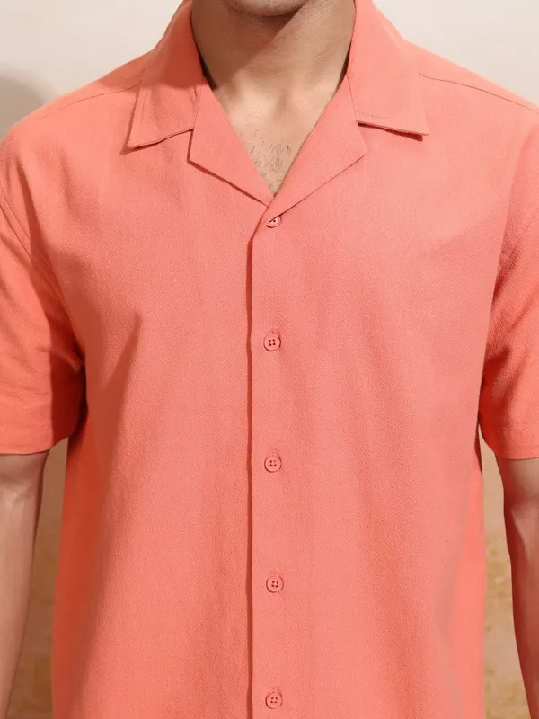 Highlander Men Orange Solid Relaxed Fit Casual Shirt