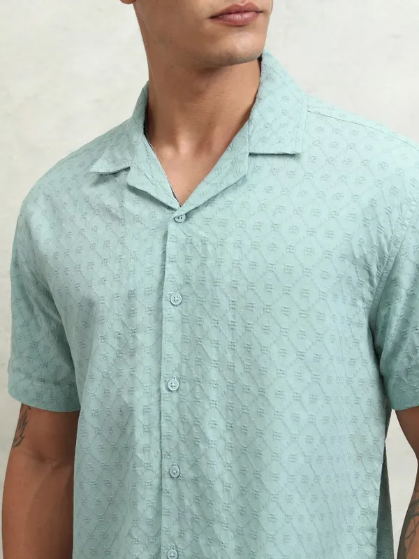 Highlander Men Green Textured Relaxed Fit Casual Shirt