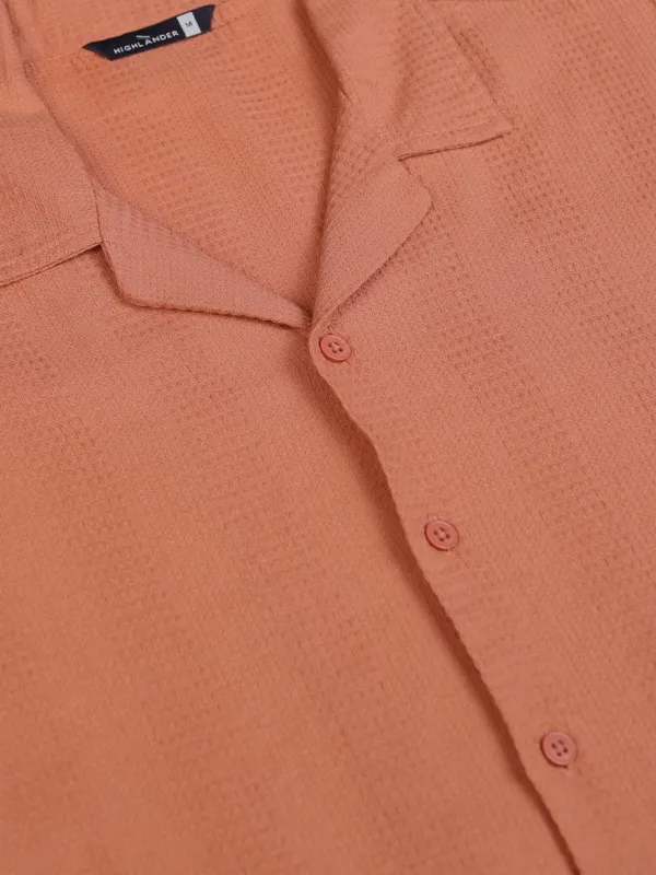 Highlander Men Rust Self Design Relaxed Fit Casual Shirt