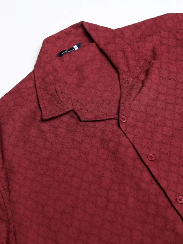 Highlander Men Maroon Textured Relaxed Fit Casual Shirt