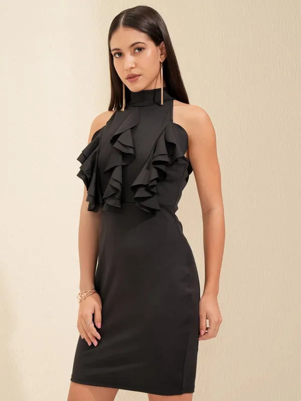 Tokyo Talkies Women Black Solid Bodycon Dress