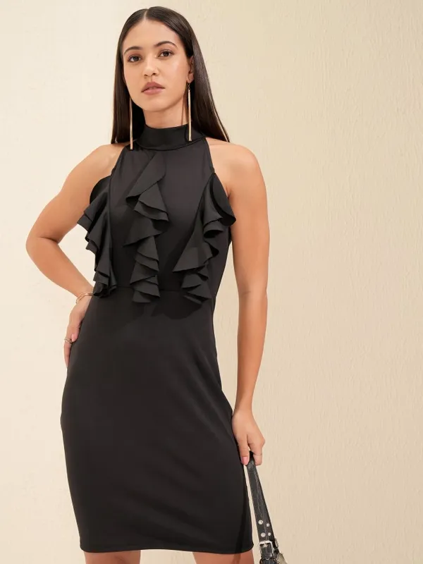 Tokyo Talkies Women Black Solid Bodycon Dress