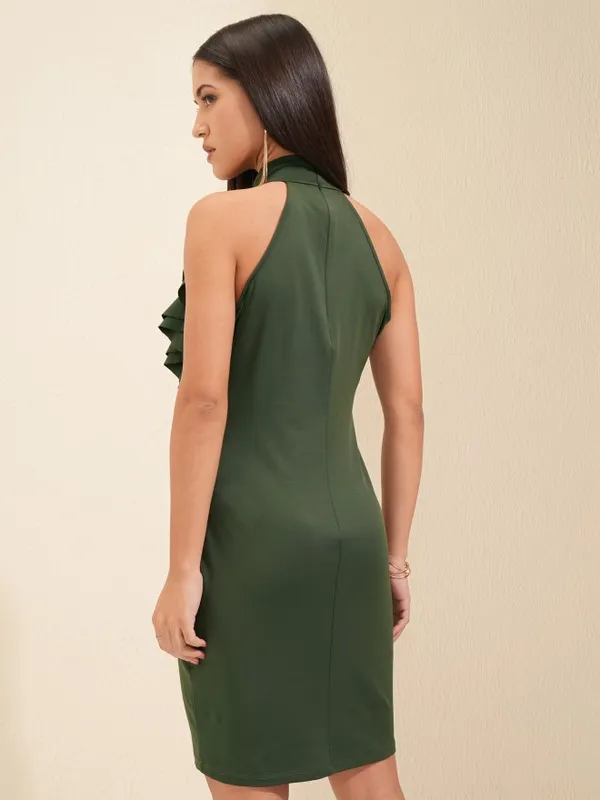 Tokyo Talkies Women Olive Solid Bodycon Dress