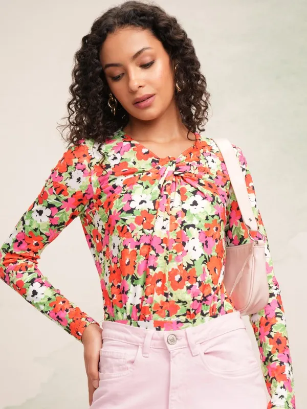 Tokyo Talkies Women Red Printed Regular Top