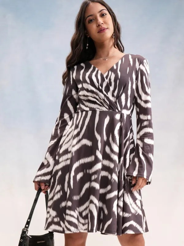 Tokyo Talkies Women Black Printed Fit and Flare Dress
