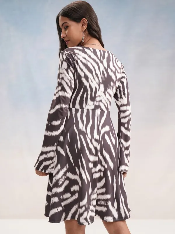 Tokyo Talkies Women Black Printed Fit and Flare Dress