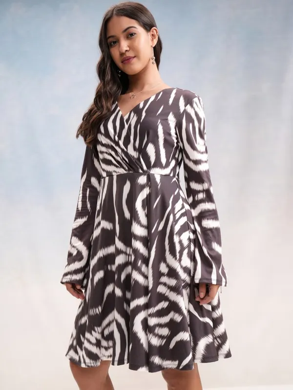 Tokyo Talkies Women Black Printed Fit and Flare Dress