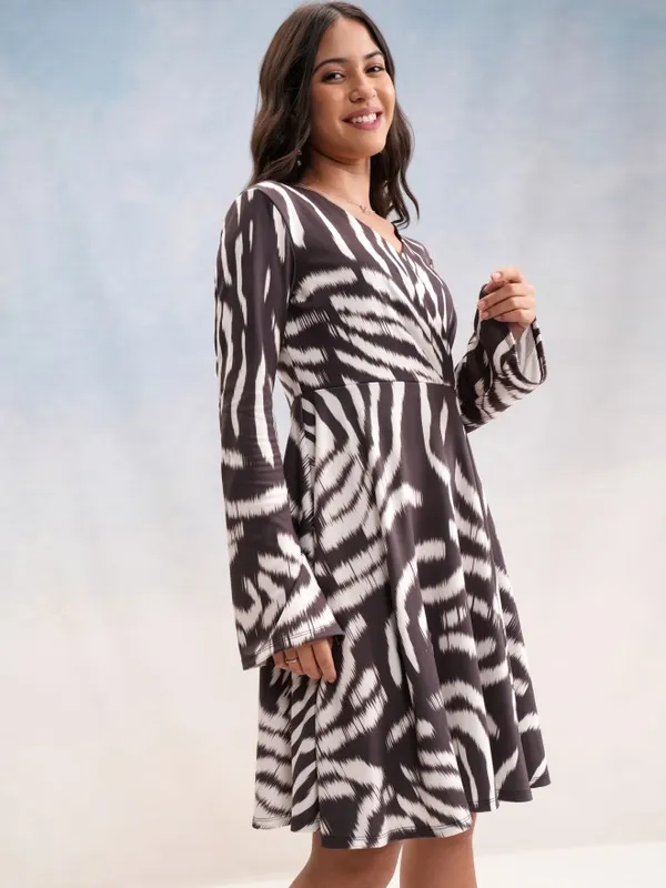 Tokyo Talkies Women Black Printed Fit and Flare Dress