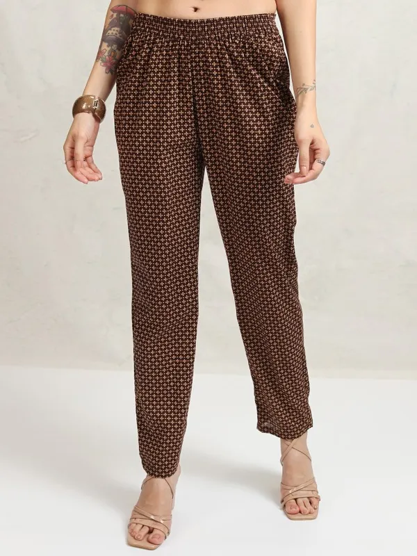 Vishudh Women Brown Printed Kurta With Trousers And Dupatta